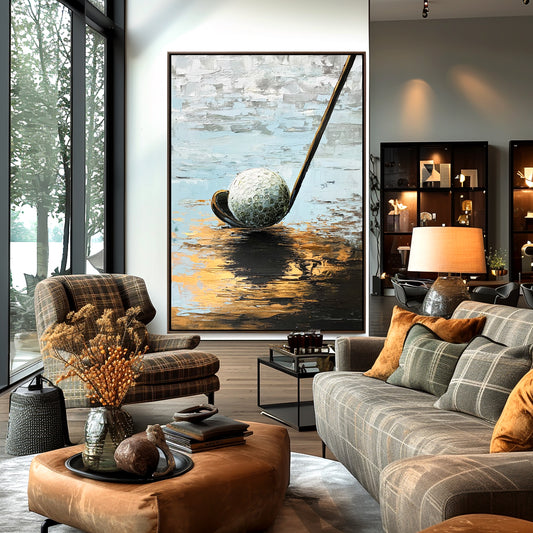 Golden Swing – Textured Golf Art on Canvas, Modern Sports Wall Décor for Home & Office