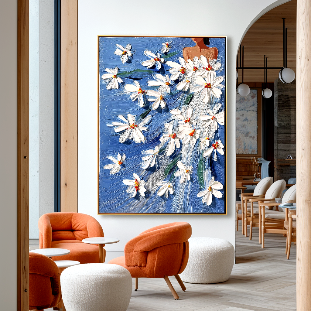 Blue Daisy Muse-Textured Figurative Painting
