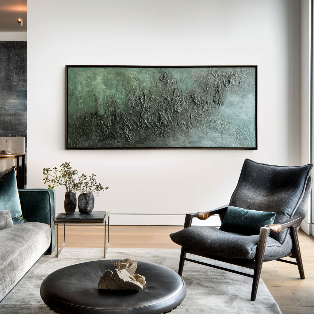 Verdant Shadow-Dark Sage Abstract Painting