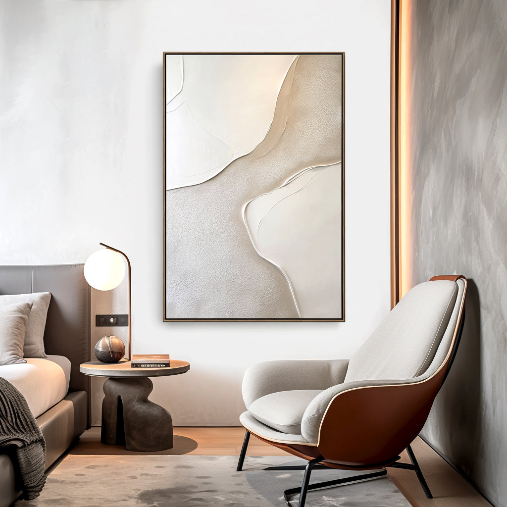 Ivory Flow-Minimal Textured Abstract Painting