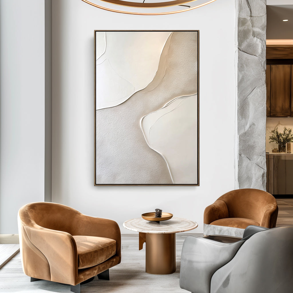 Ivory Flow-Minimal Textured Abstract Painting