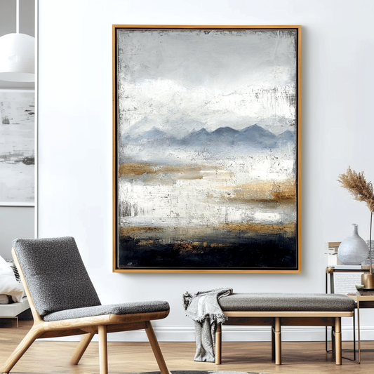 Horizon Mist — Textured Abstract Mountain Landscape Wall Art