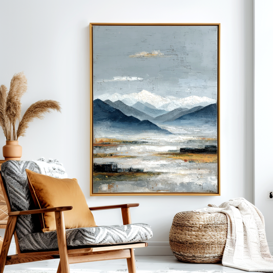 Whispering Peaks — Textured Abstract Mountain Landscape Canvas Art