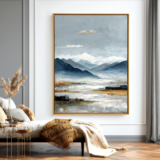 Whispering Peaks — Textured Abstract Mountain Landscape Canvas Art