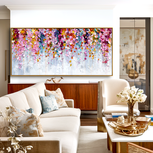 Blossom Cascade — Textured Floral Abstract Wall Art