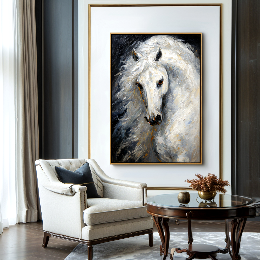 Majestic White Horse-Textured Animal Painting