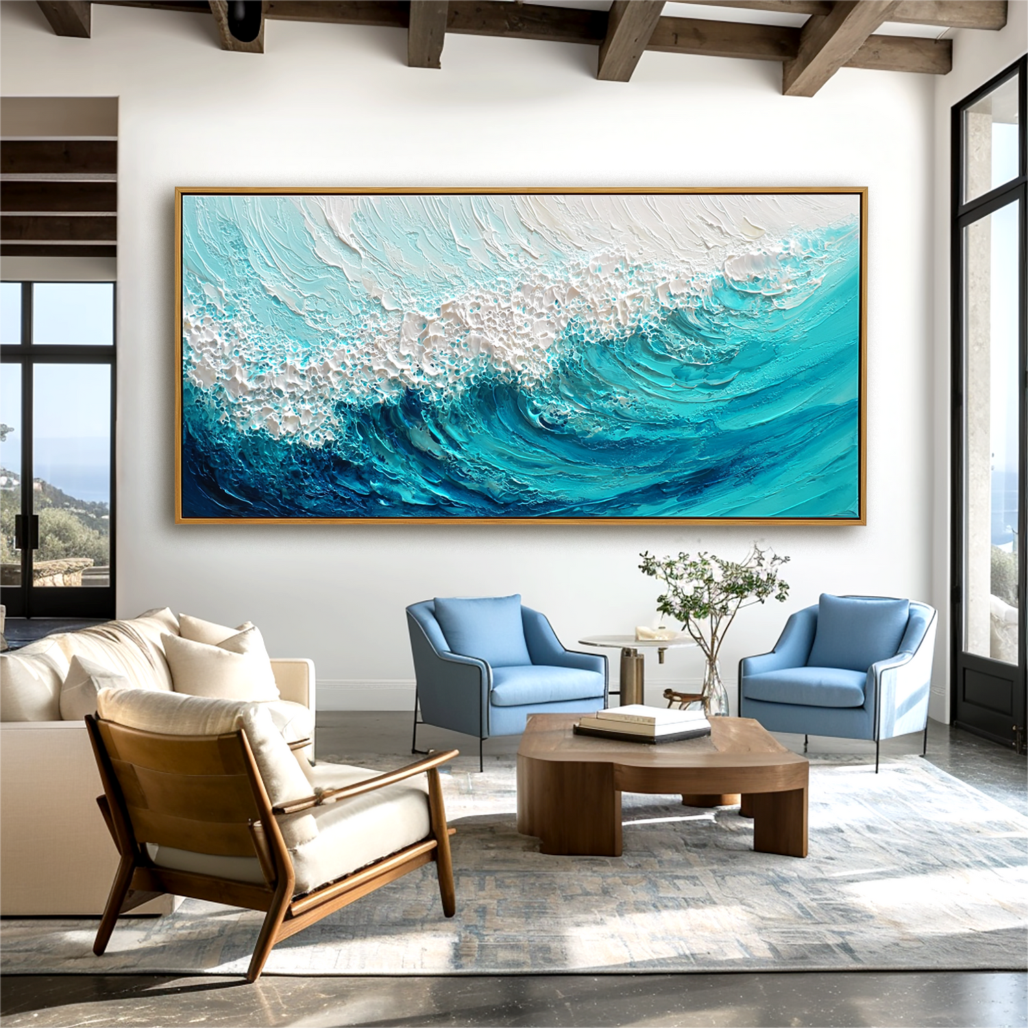 Turquoise Surf-Textured Ocean Wave Painting