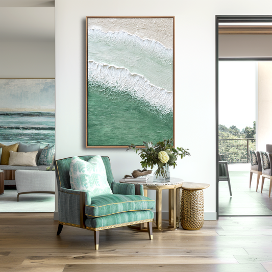 Whispering Shore – Textured Coastal Wave Oil Painting on Canvas