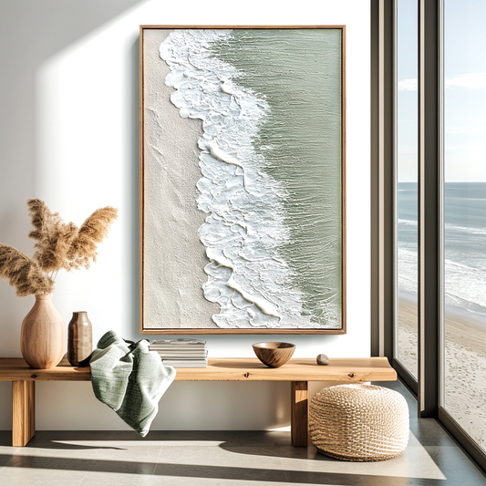 Gentle Shore – Textured Ocean Wave Oil Painting on Canvas