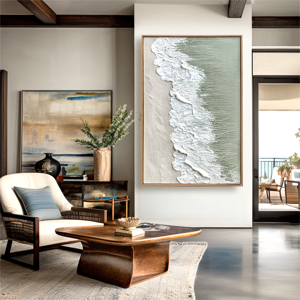 Gentle Shore – Textured Ocean Wave Oil Painting on Canvas