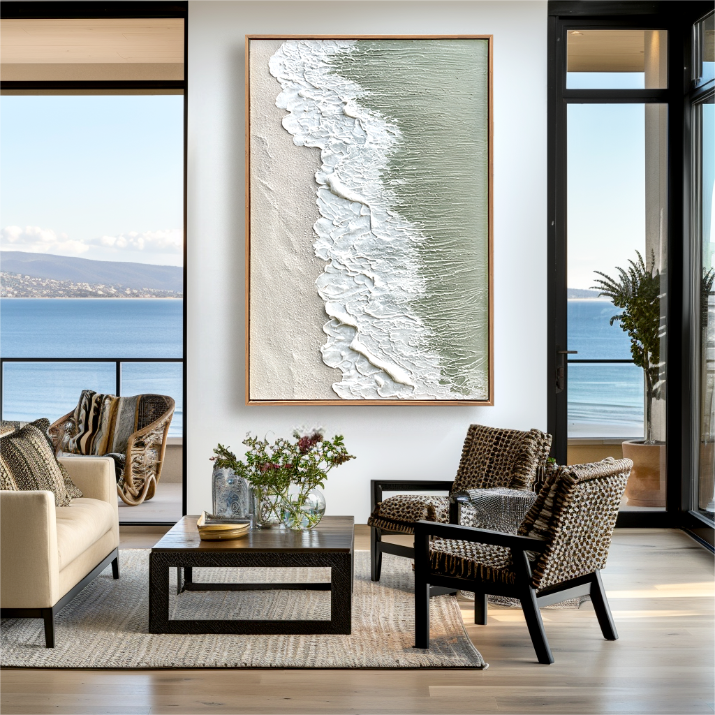 Gentle Shore – Textured Ocean Wave Oil Painting on Canvas