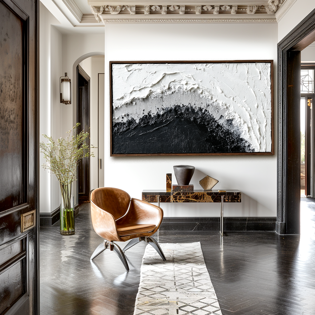 Contrast Ridge-Black White Abstract Painting