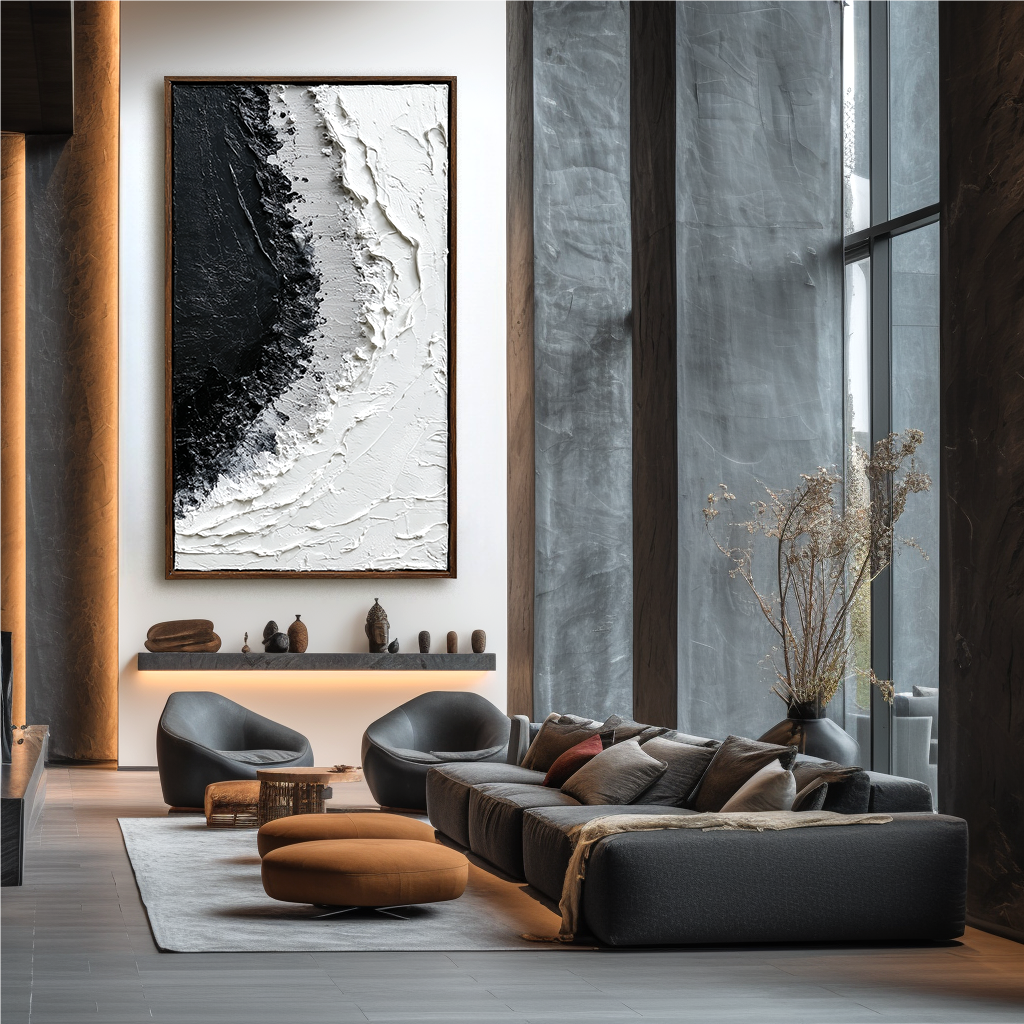 Contrast Ridge-Black White Abstract Painting