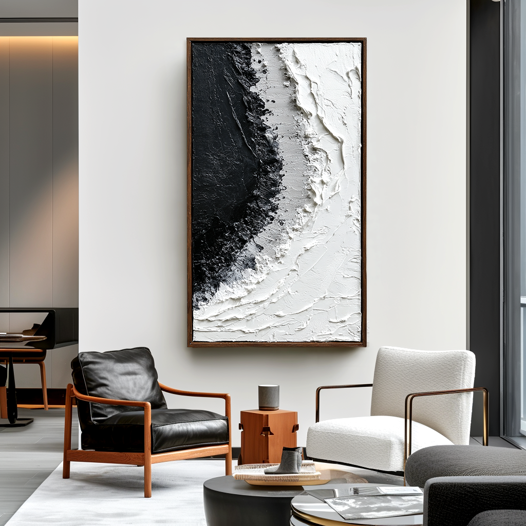 Contrast Ridge-Black White Abstract Painting