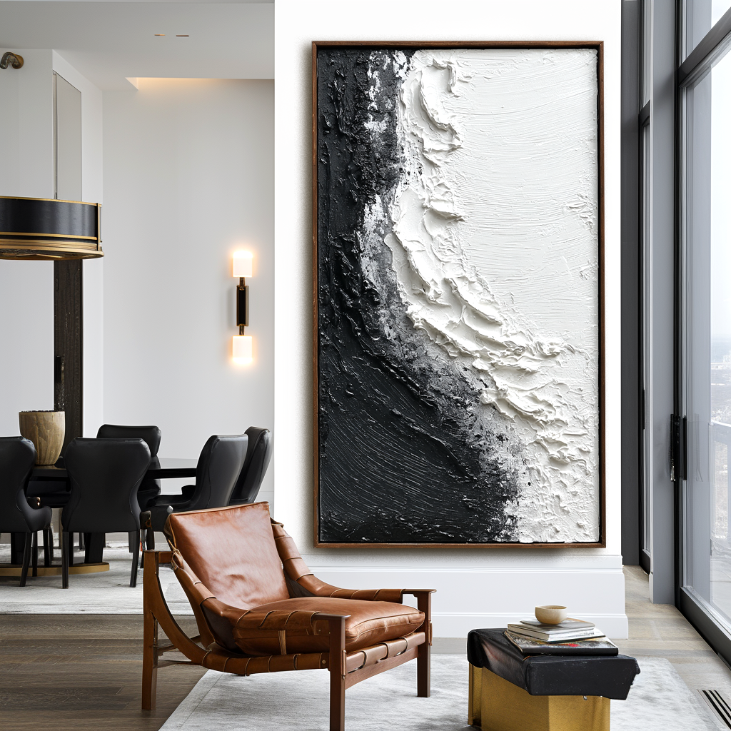 Mono Shore-Black White Abstract Painting