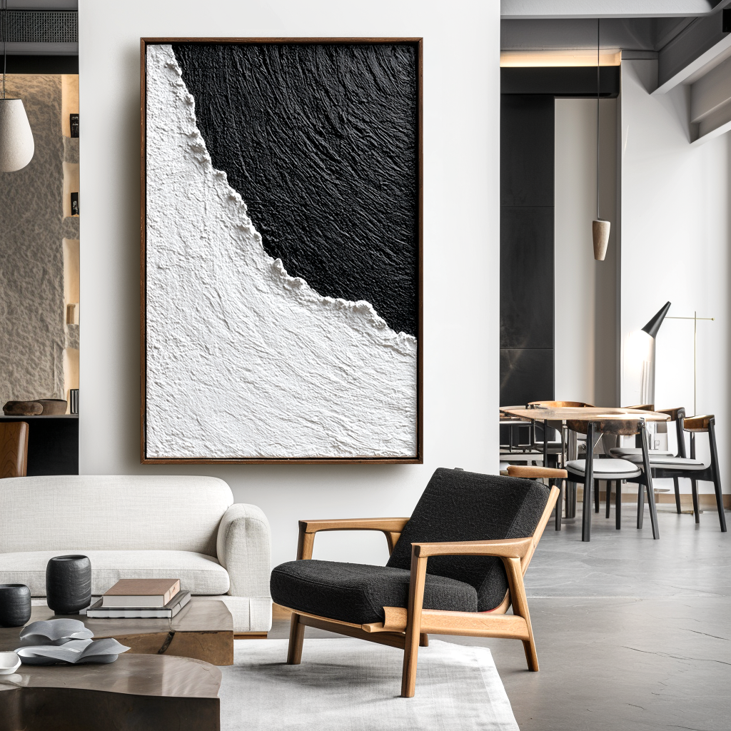 Black and White Textured Abstract Oil Painting – Hand-Painted ...