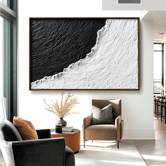 Edge of Silence – Black and White Textured Abstract Oil Painting on Canvas