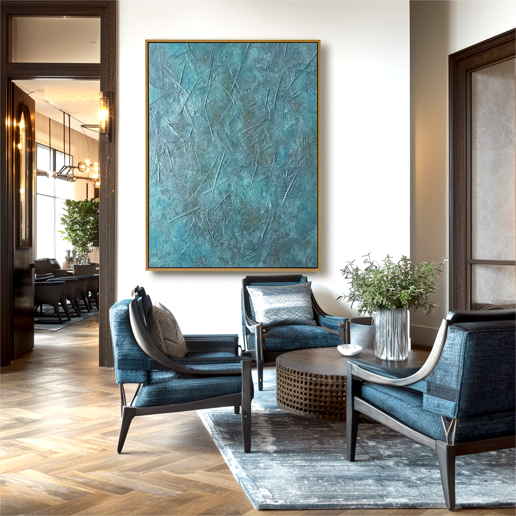 Aqua Stillness – Blue Textured Abstract Oil Painting on Canvas