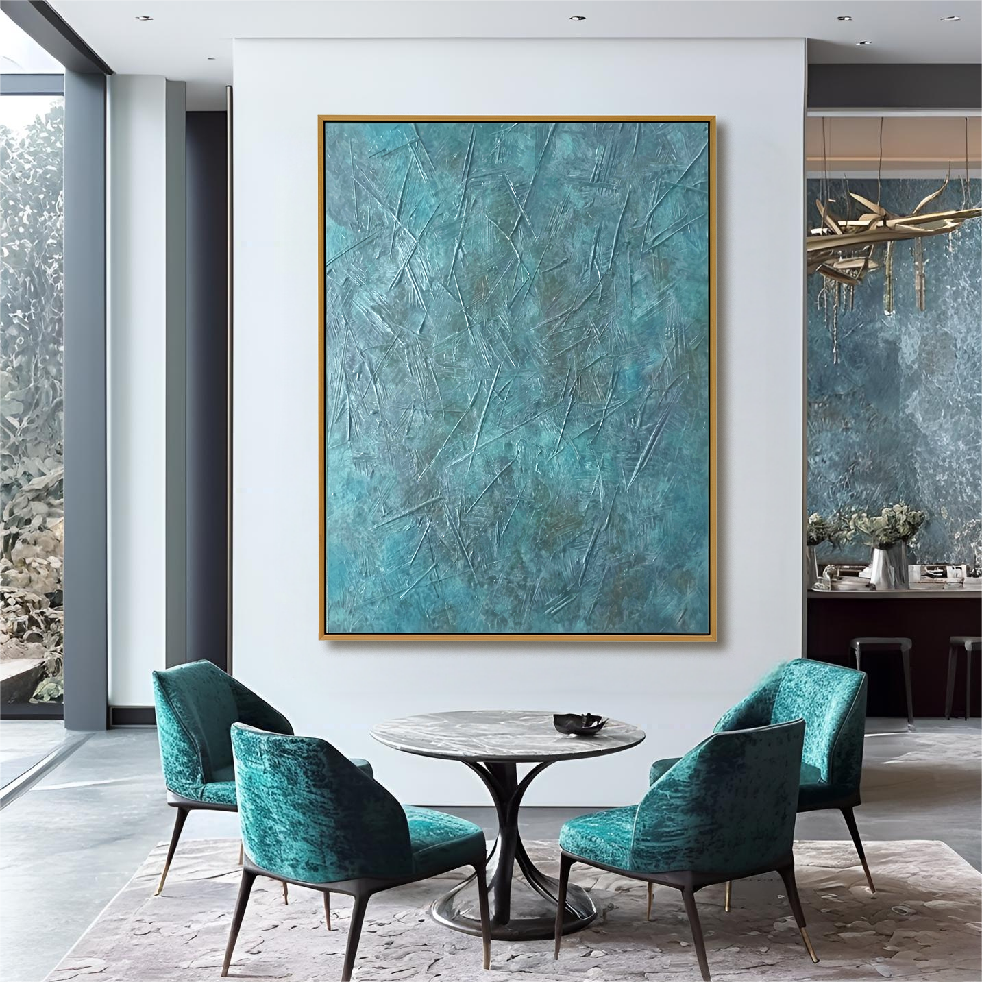 Aqua Stillness – Blue Textured Abstract Oil Painting on Canvas