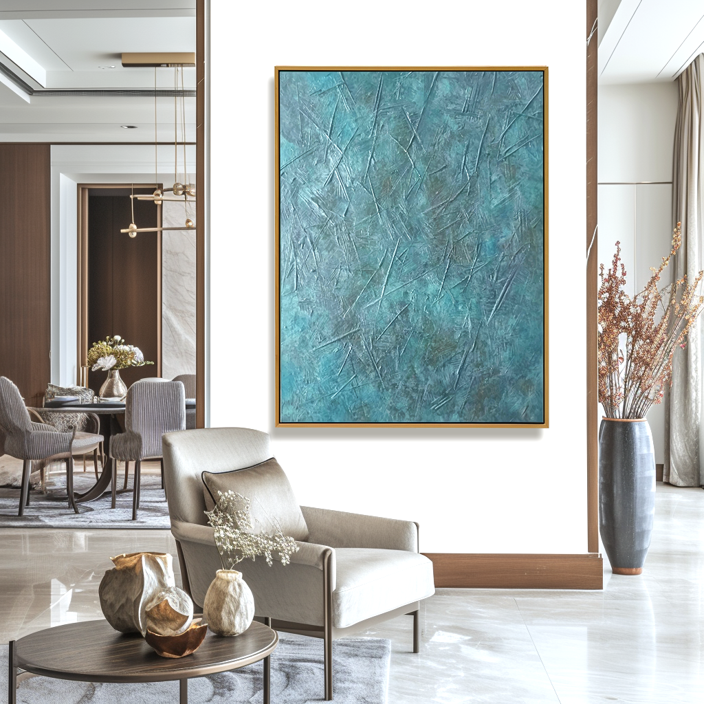 Aqua Stillness – Blue Textured Abstract Oil Painting on Canvas