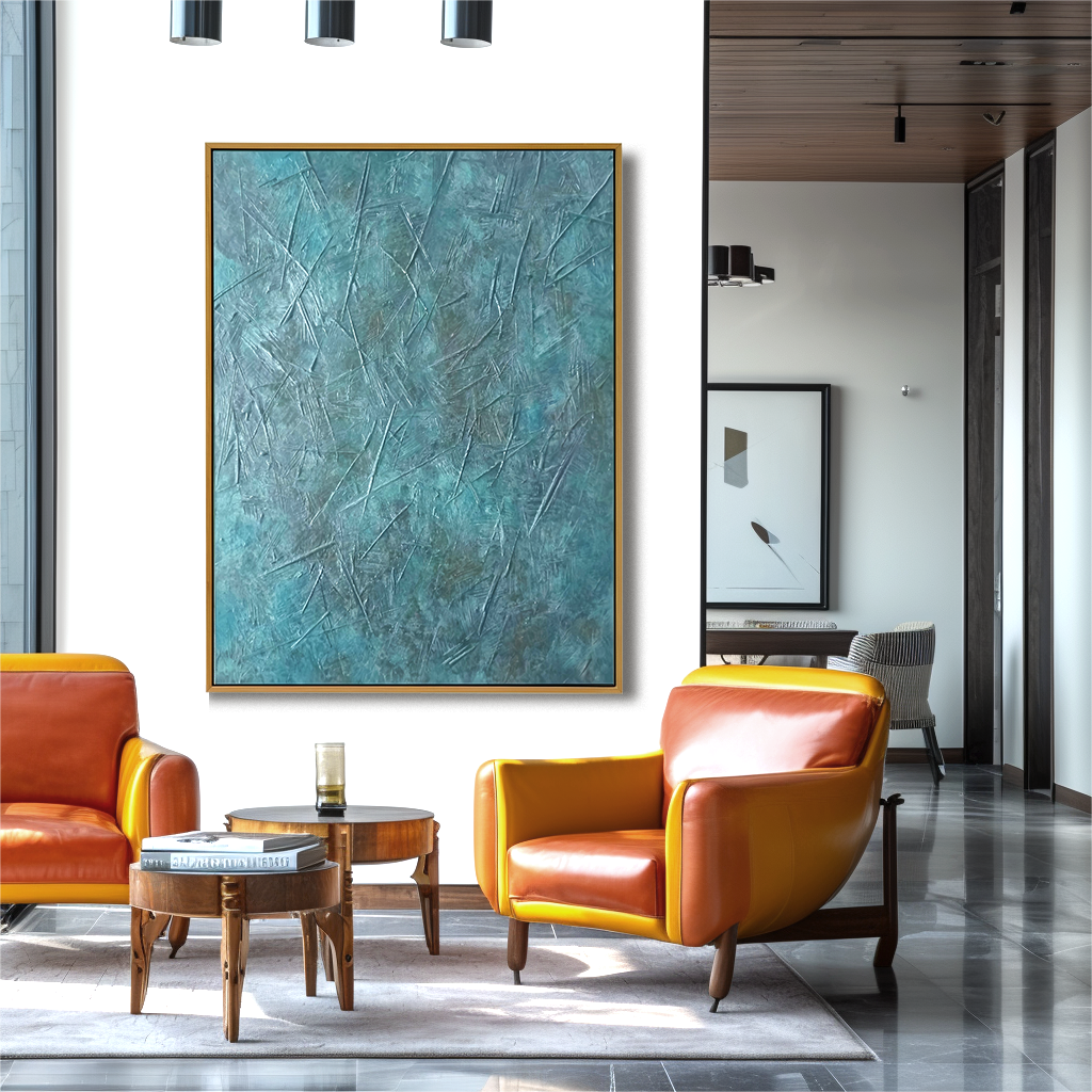 Aqua Stillness – Blue Textured Abstract Oil Painting on Canvas