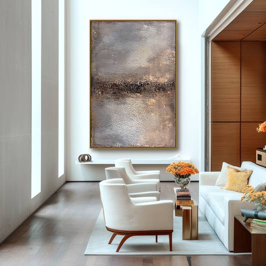 Golden Veil – Textured Abstract Horizon Oil Painting