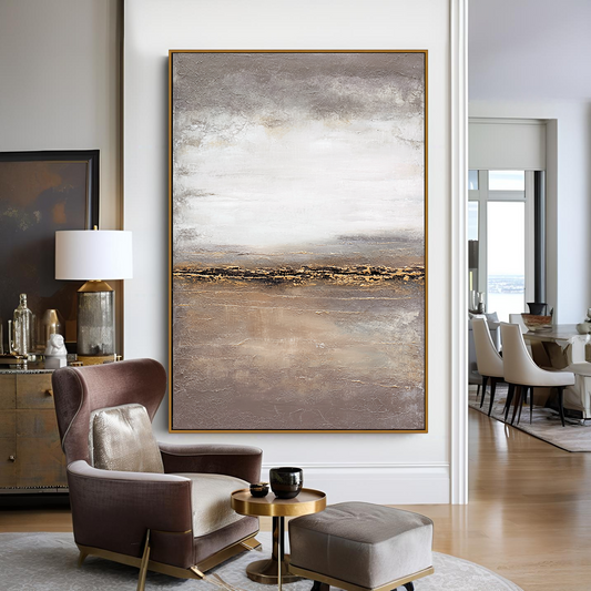 Golden Horizon – Neutral Textured Abstract Landscape Painting