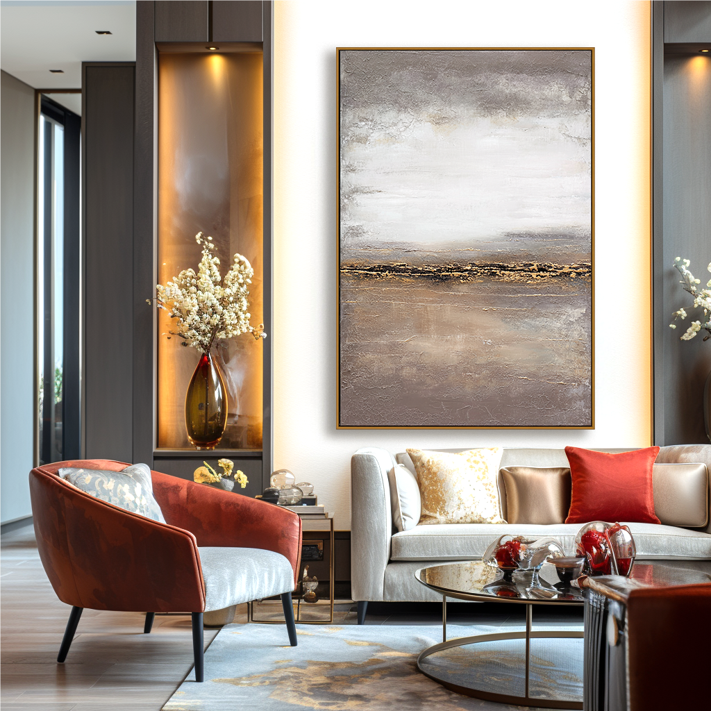 Gilded Horizon-Neutral Abstract Painting