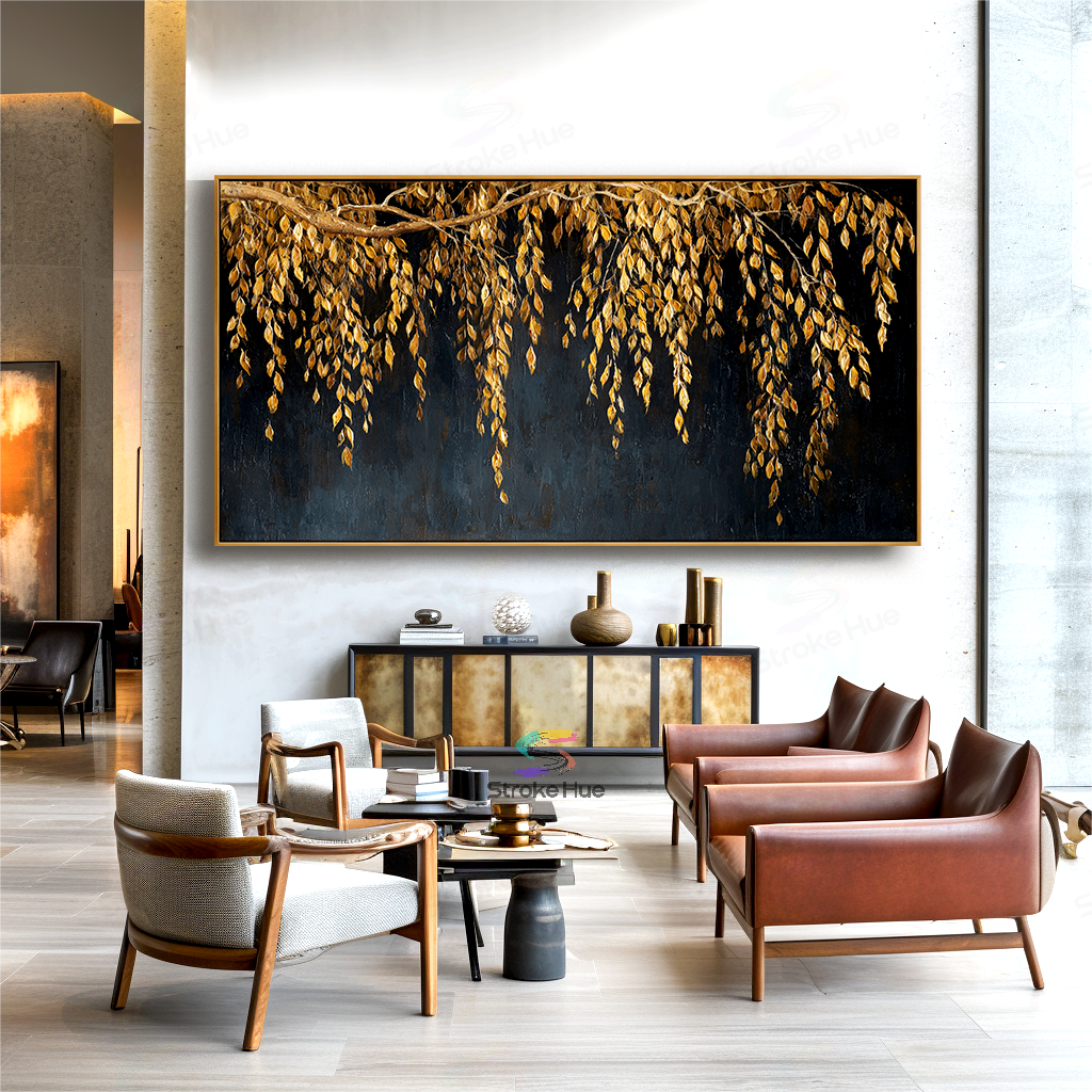 Gilded Willowfall Botanical Painting
