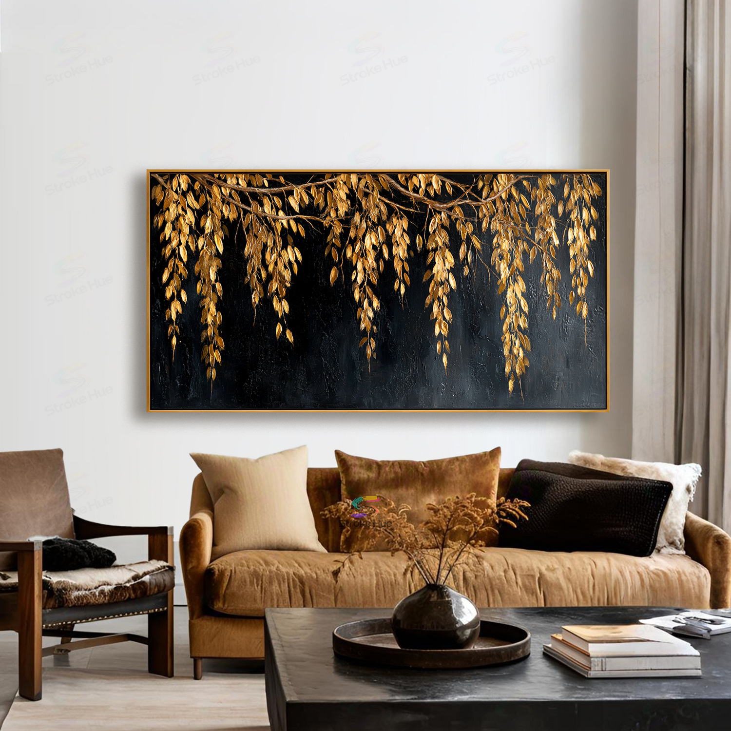 Golden Cascade Leaf Painting
