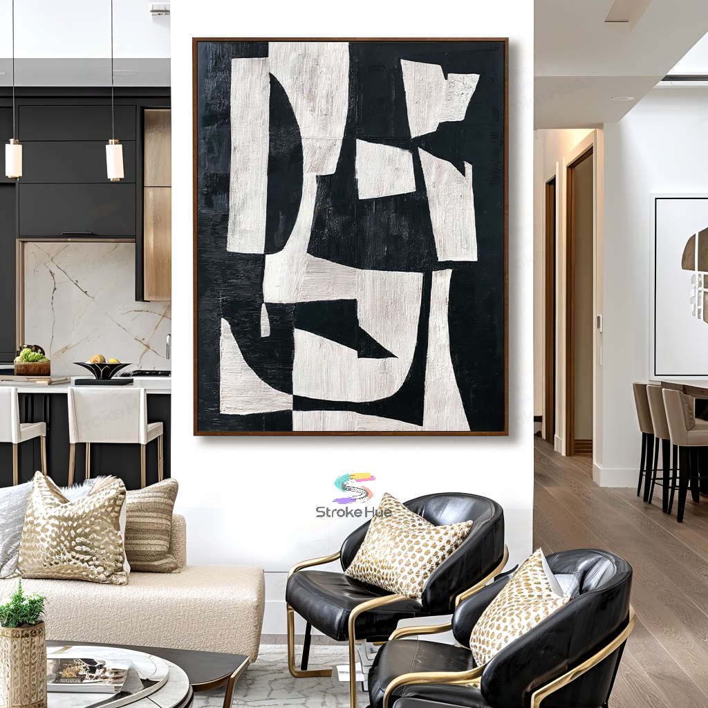 Ivory Noir Geometric Painting