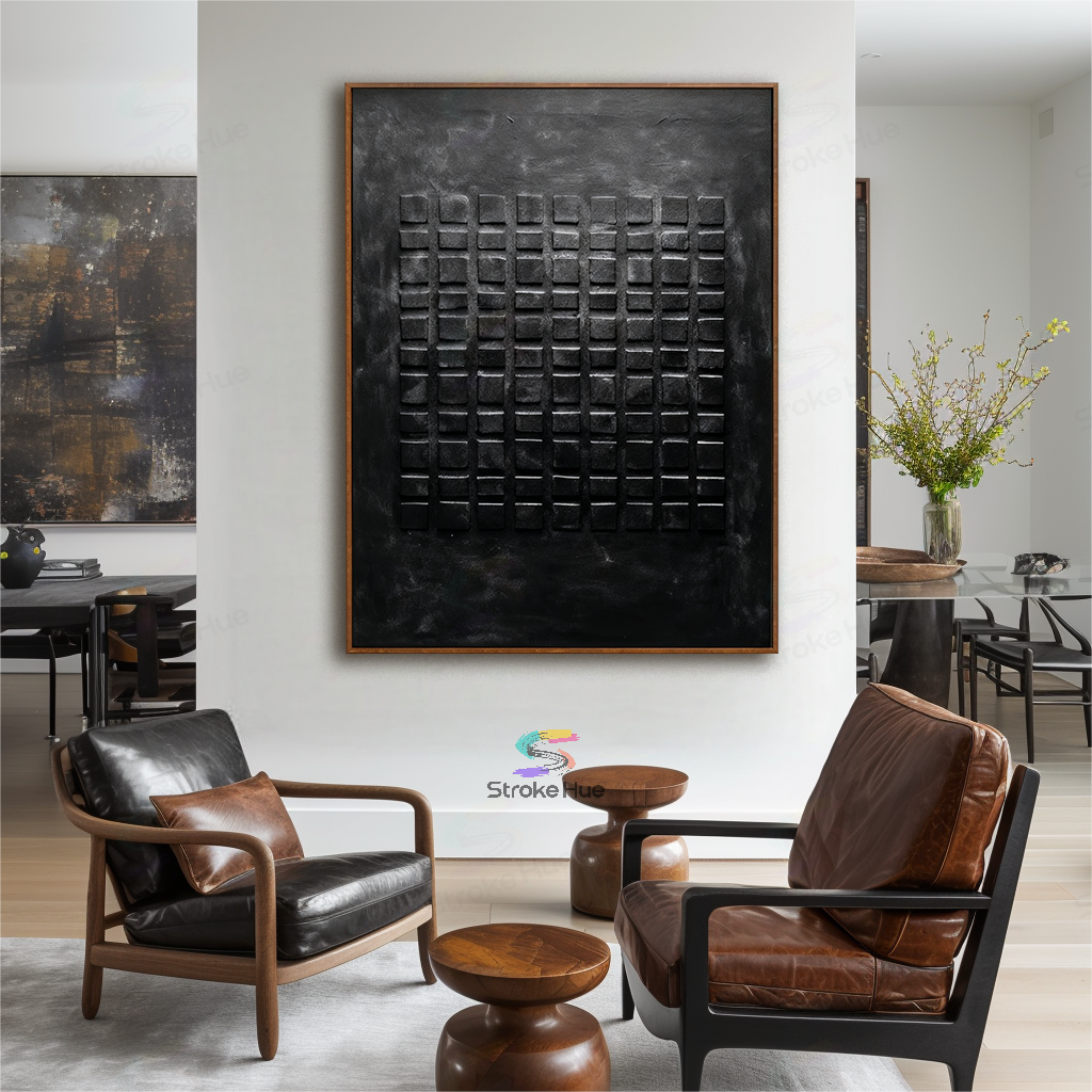 Obsidian Grid Relief Painting