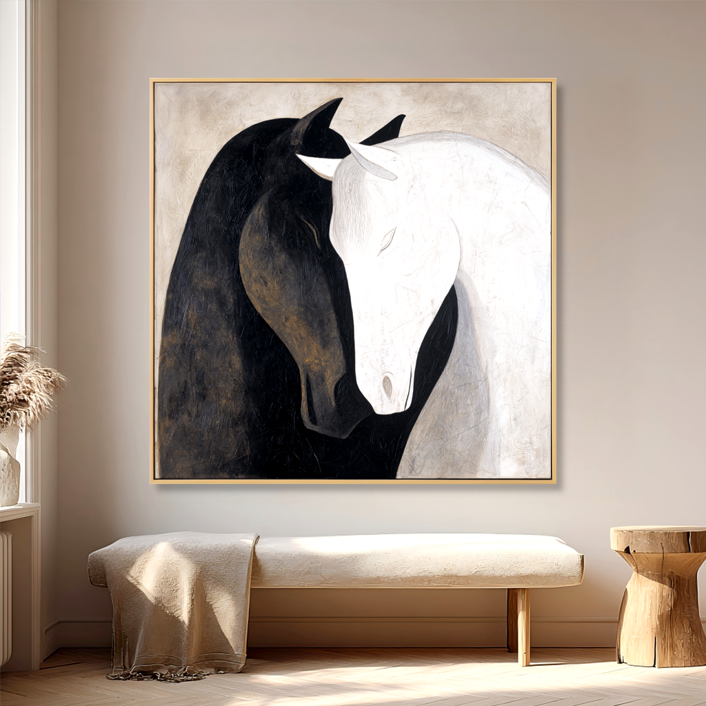 Silent Companions-Black White Horse Painting