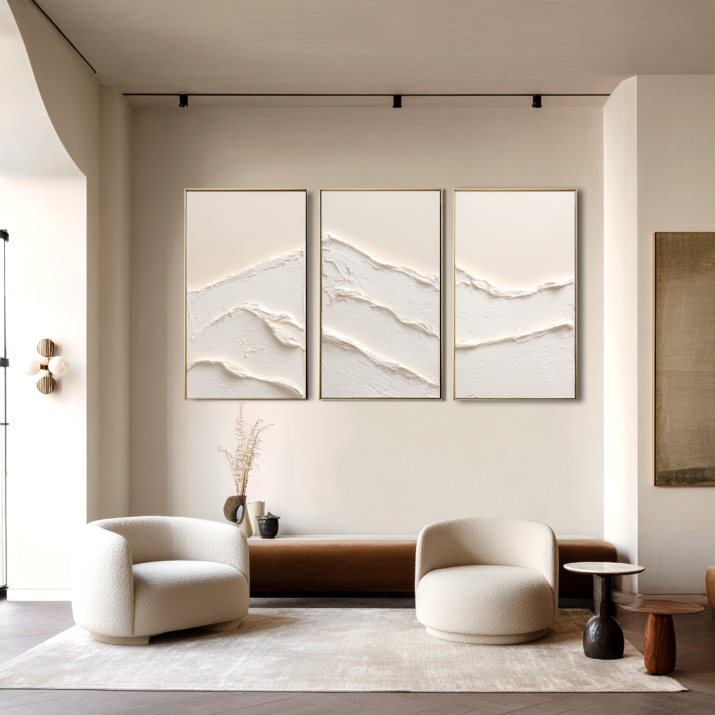 Ivory Ridge-Textured Triptych Painting