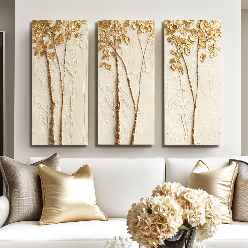 Gilded Grove-Tree Triptych Painting