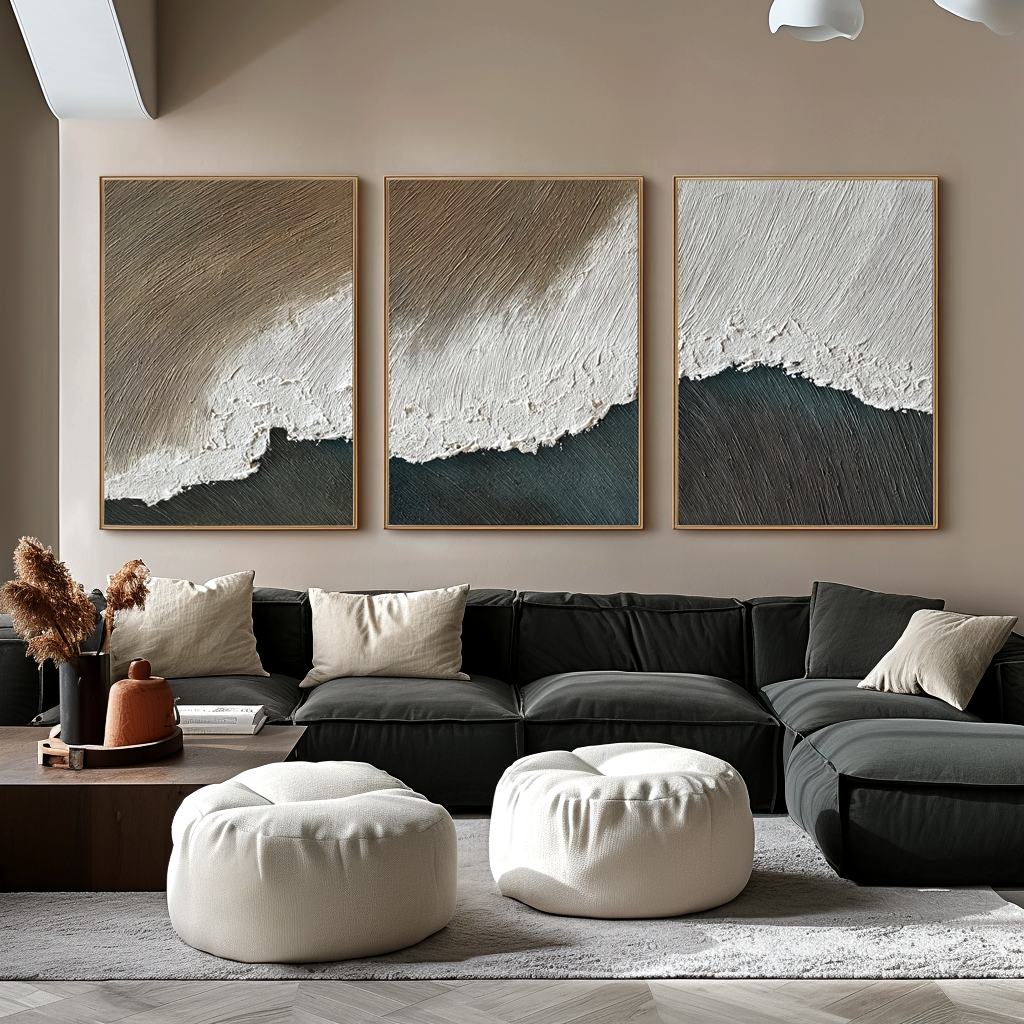 Earthwash Shore-Textured Triptych Painting
