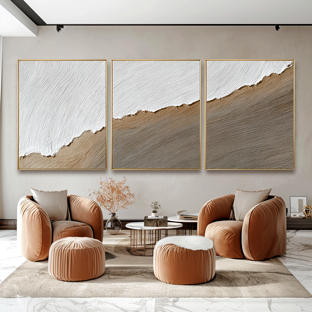 Sandrise Ridge-Textured Triptych Painting