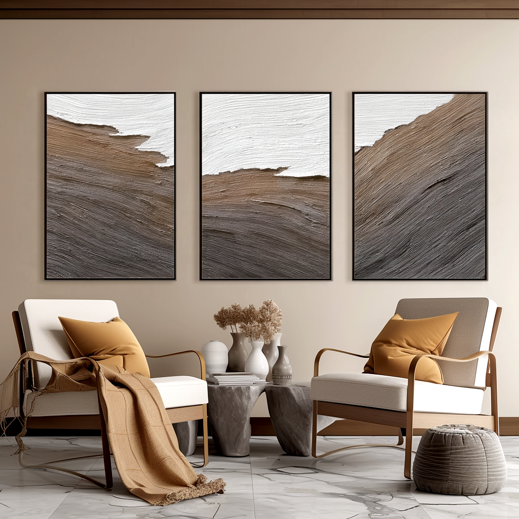 Earthen Crest-Textured Triptych Painting
