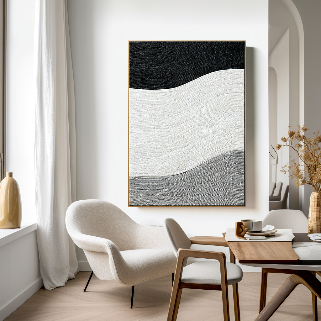 Soft Horizon-Black White Abstract Painting