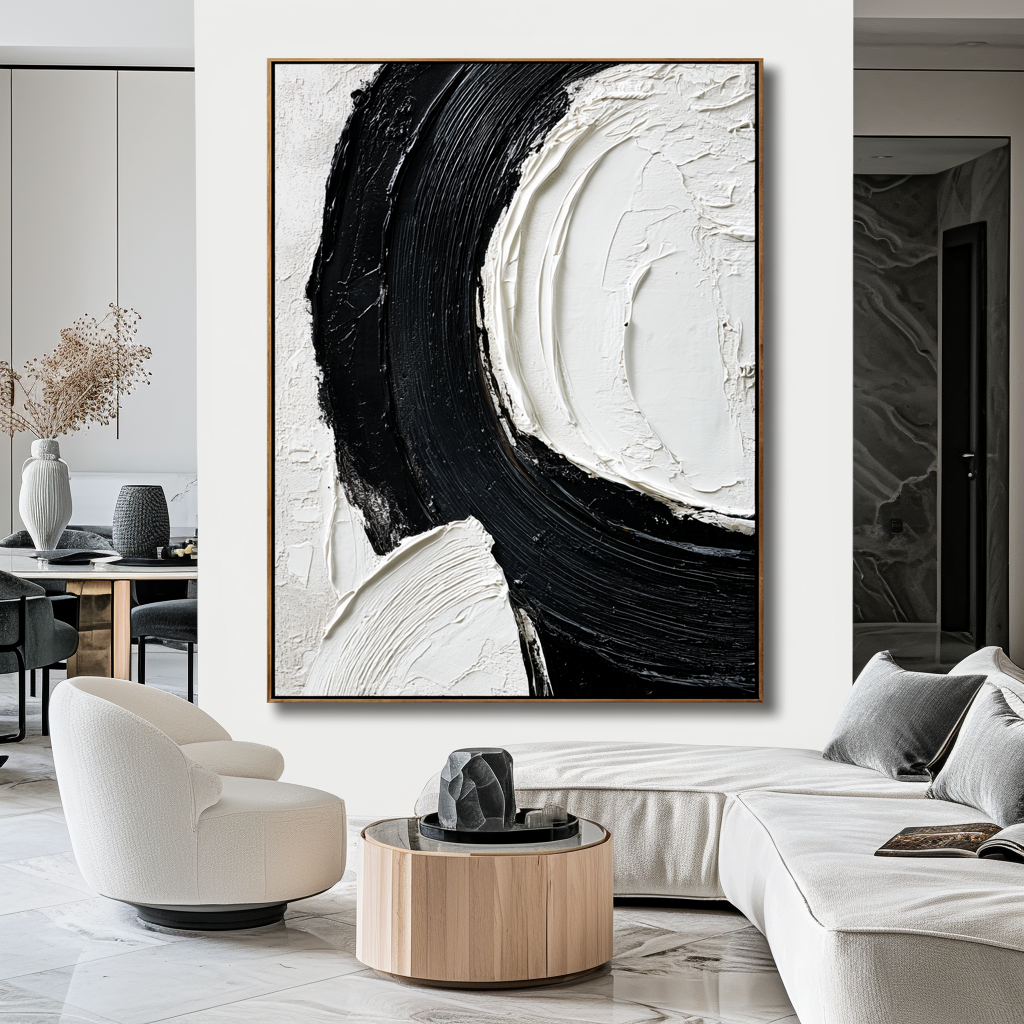 Eclipse Sweep-Black White Abstract Painting