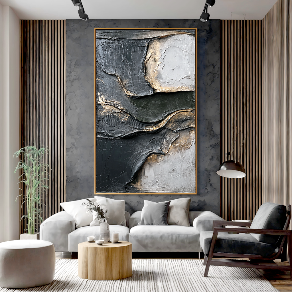 Golden Strata-Charcoal Abstract Painting