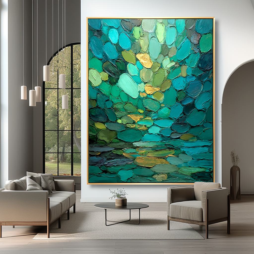 Emerald Pebbles-Teal Texture Painting