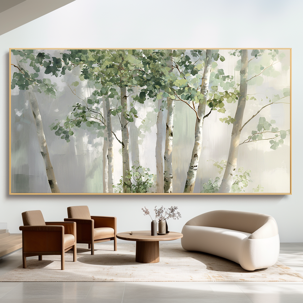 Morning Birch-Green Forest Painting
