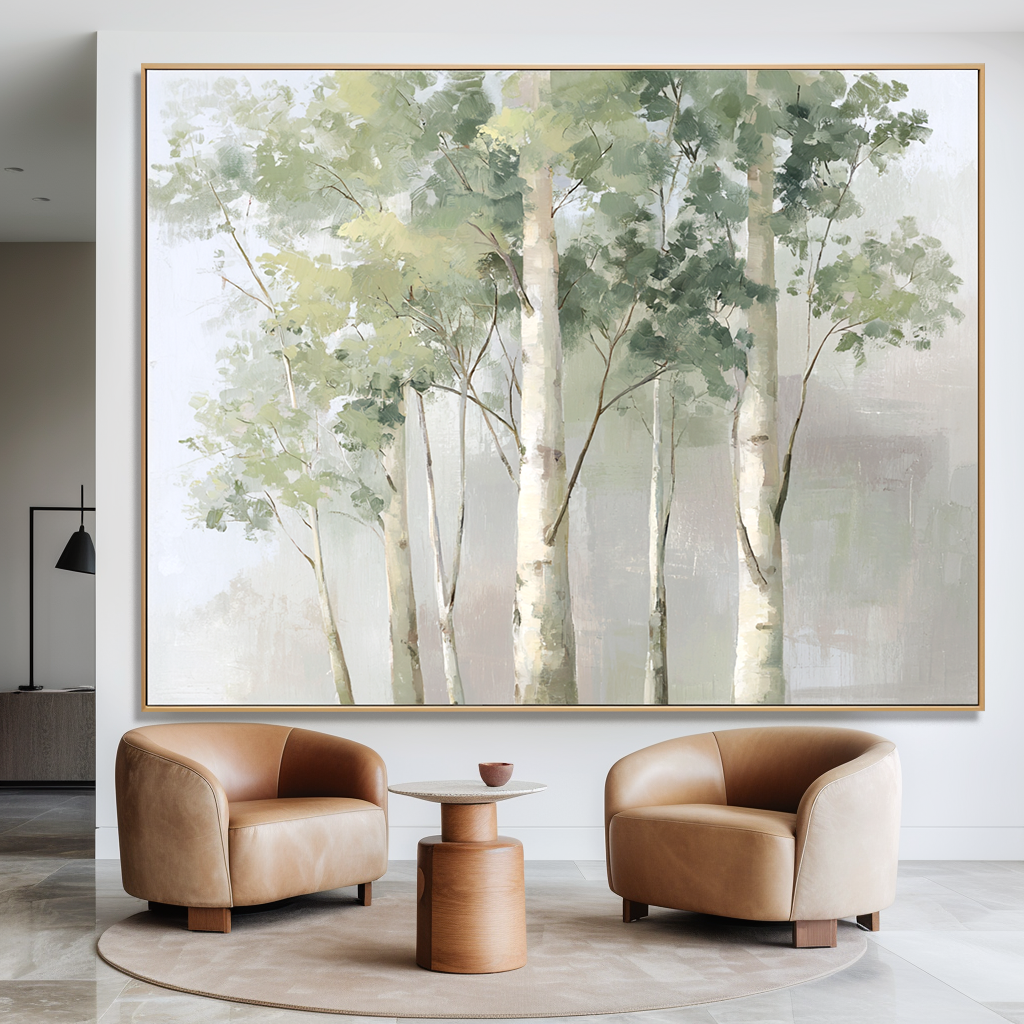 Whispering Birches-Misty Forest Painting