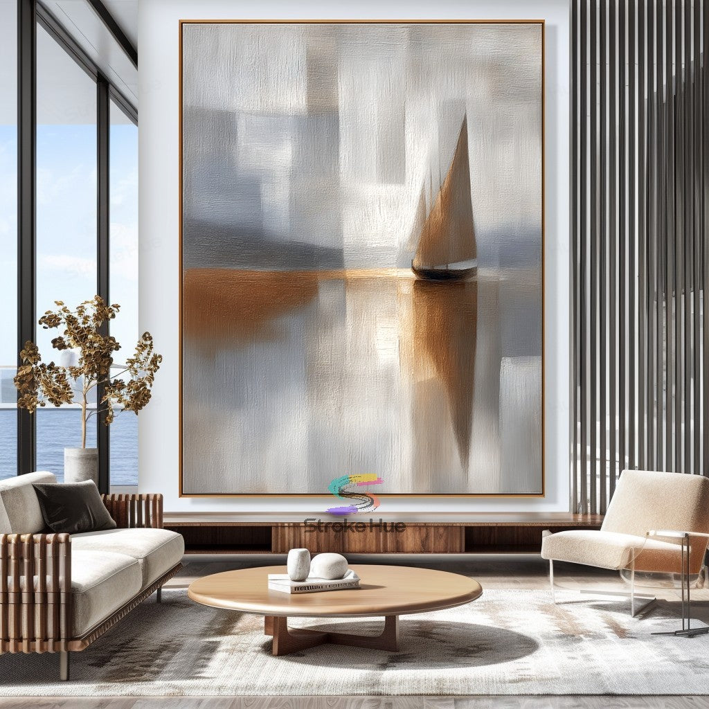 Golden Stillness-Sailboat Painting