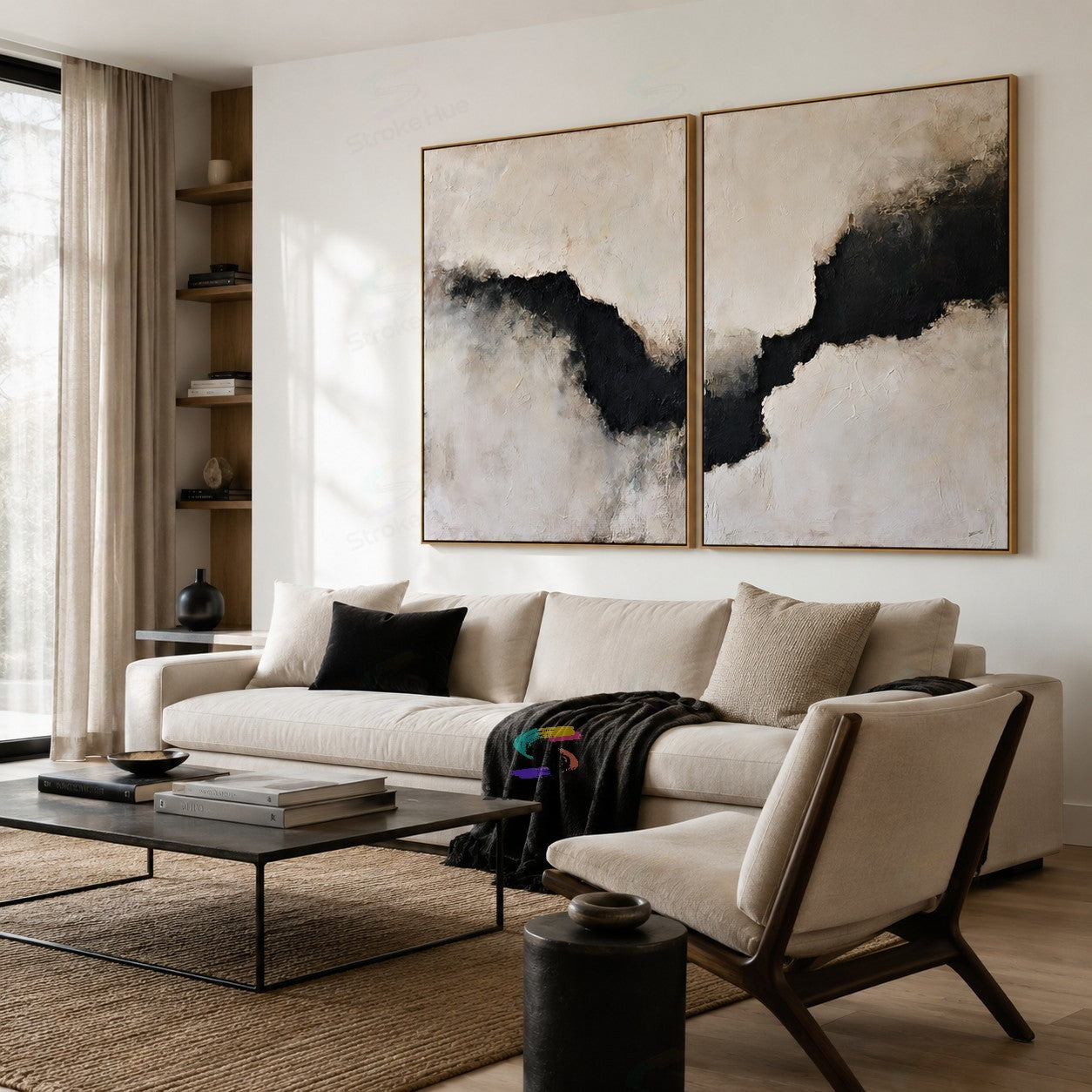 Shadow Rift-Abstract Diptych Painting