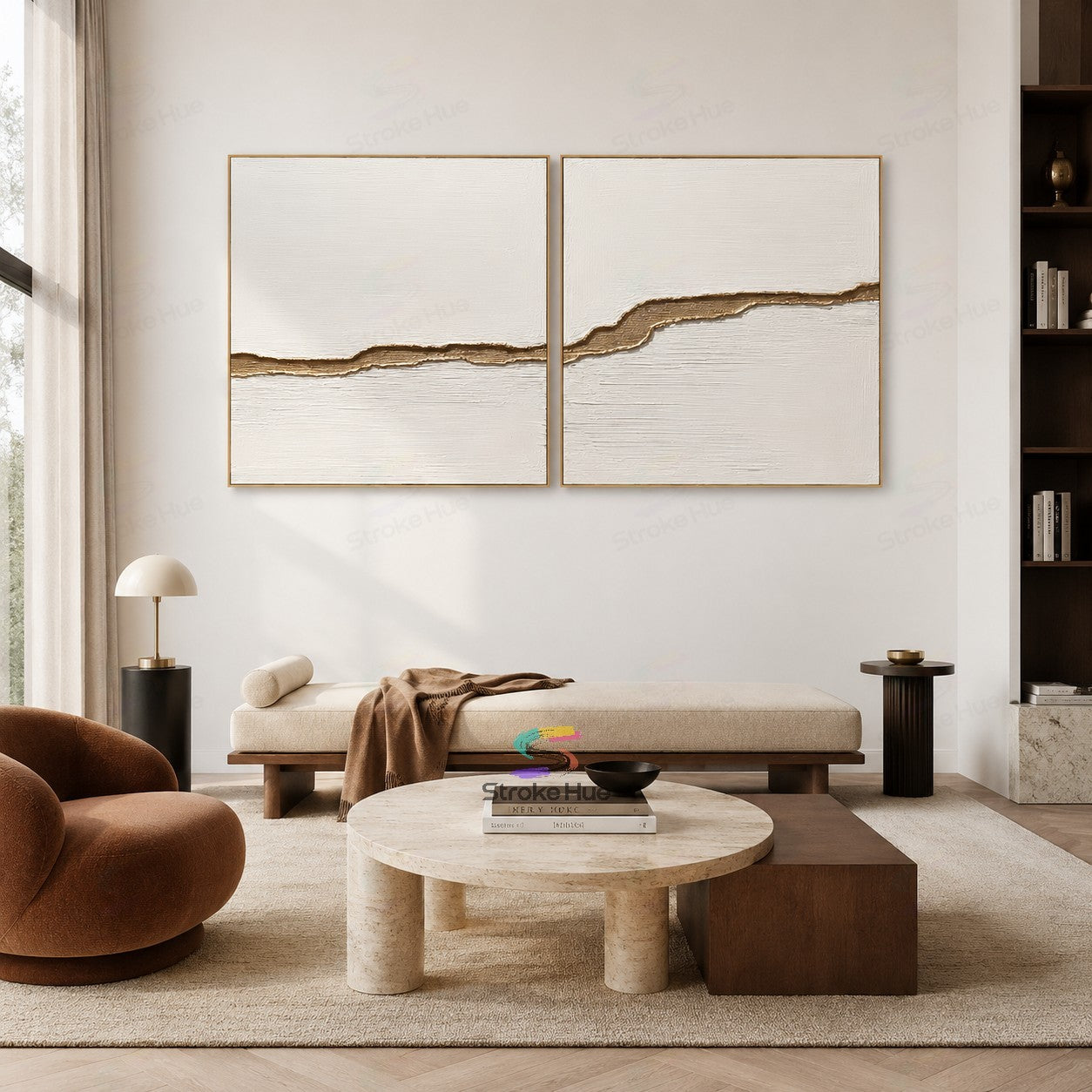 Golden Horizon-Relief Diptych Painting