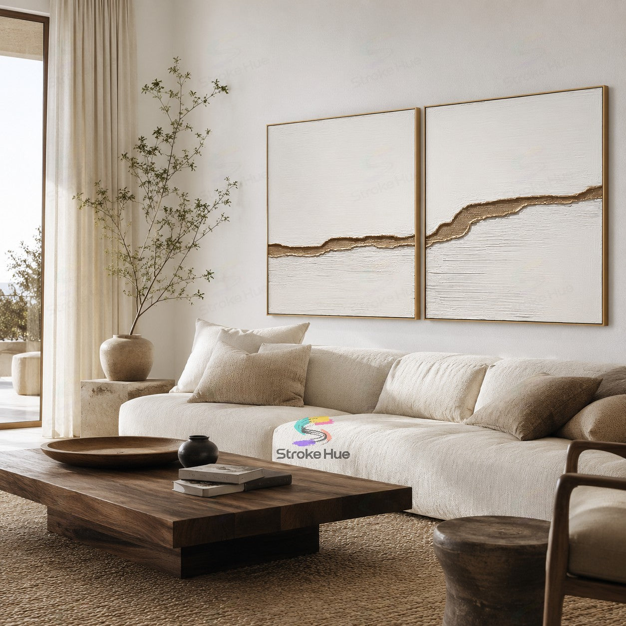 Golden Horizon-Relief Diptych Painting