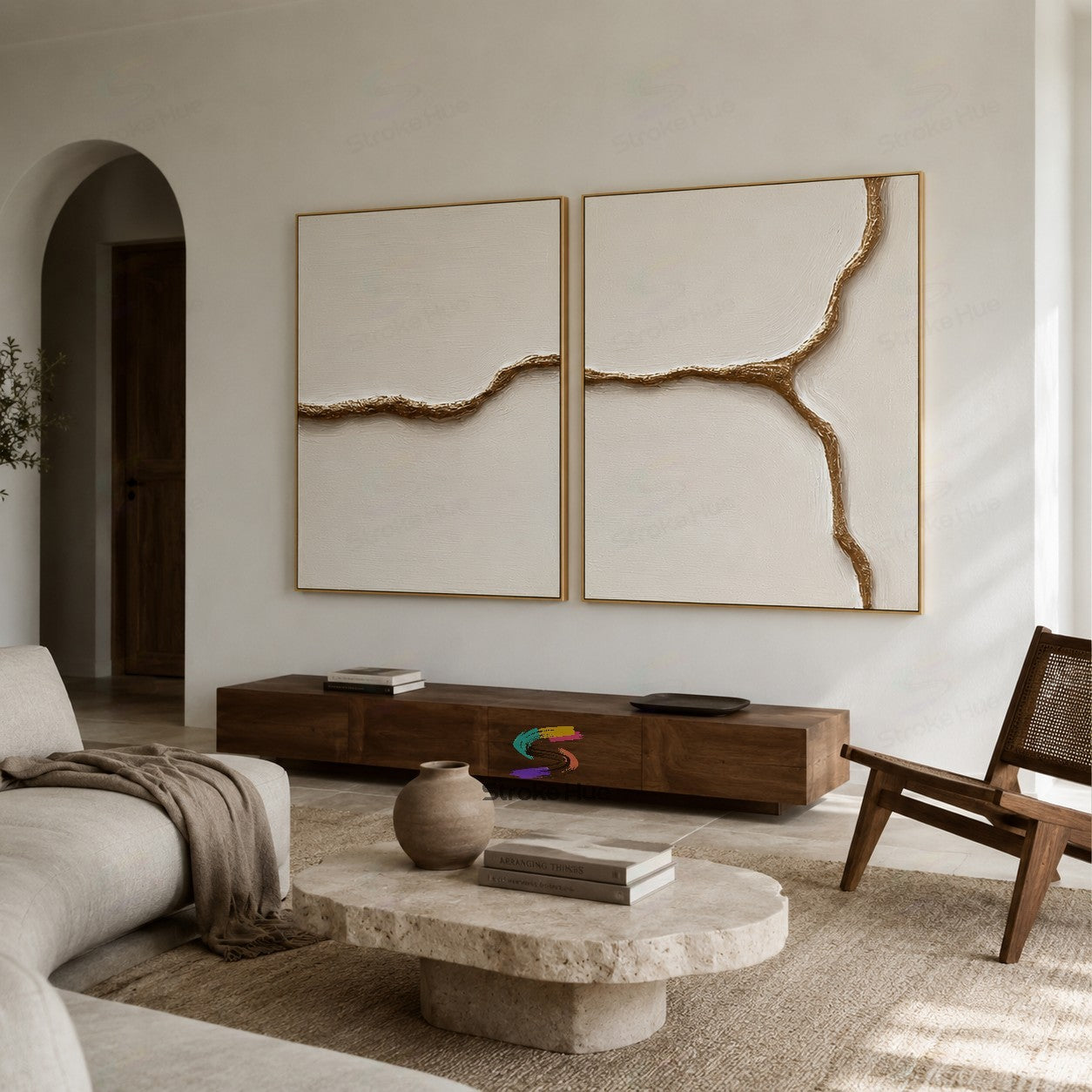 Gilded Branchline-Relief Diptych Painting