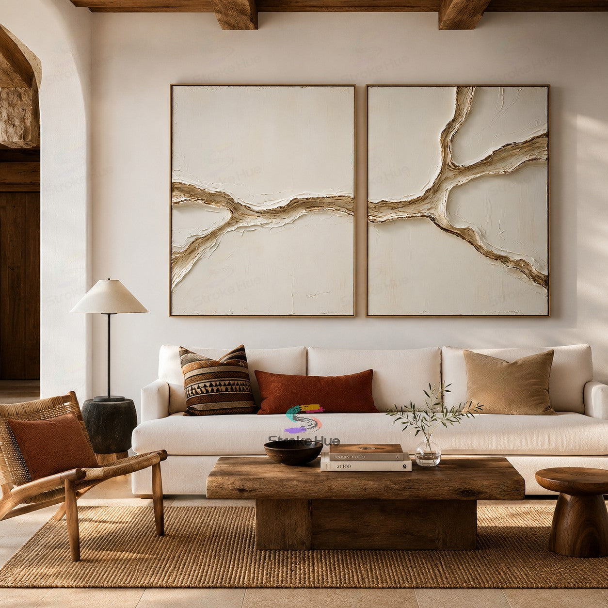 Amber Rootline-Relief Diptych Painting